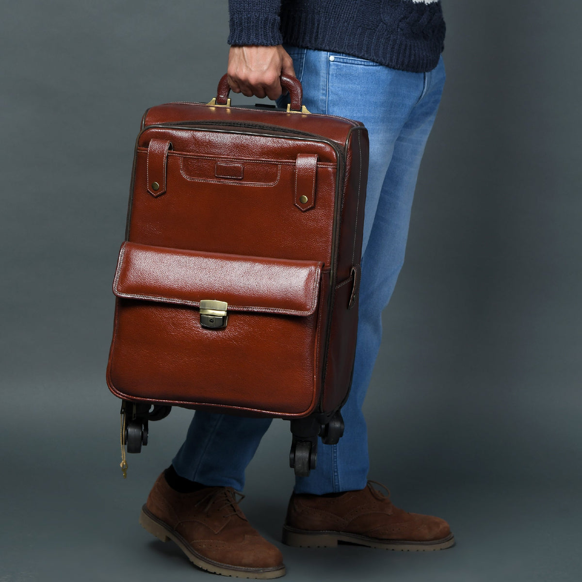 Leather Carry-On Trolley Bag
