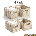 Woven Hyacinth Storage Baskets with Cut-out Handles