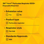 3M 9205+ N95 Aura Particulate Respirator Mask, White, Standard