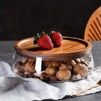2-Piece Glass Candy Storage Box with Wooden Lid