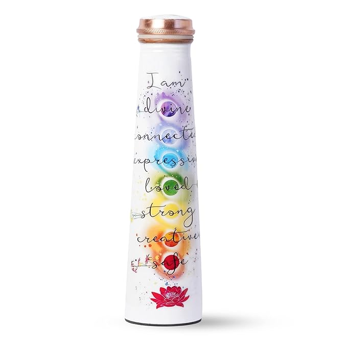 Pure Copper Water Bottle, 7 Chakra Design