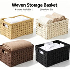 Woven Hyacinth Storage Baskets with Cut-out Handles