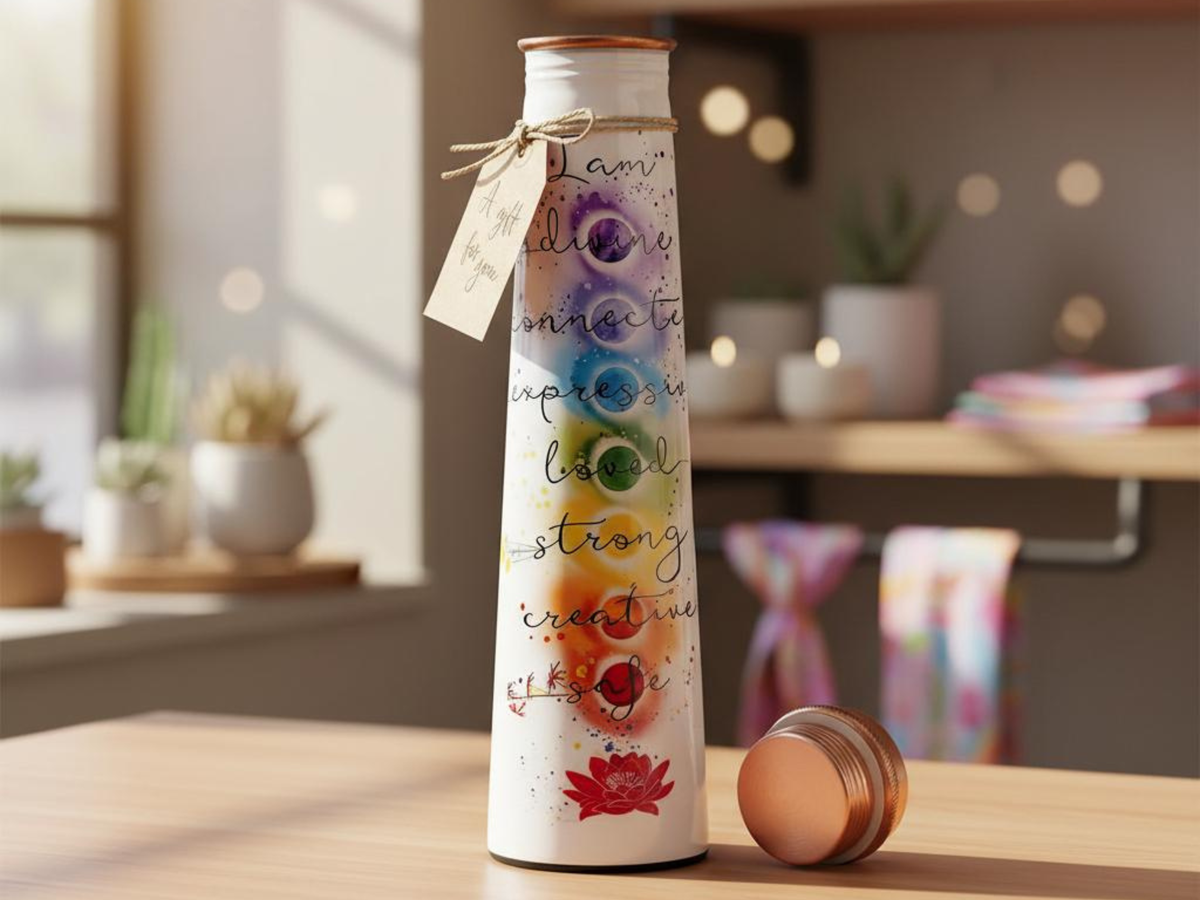 Pure Copper Water Bottle, 7 Chakra Design