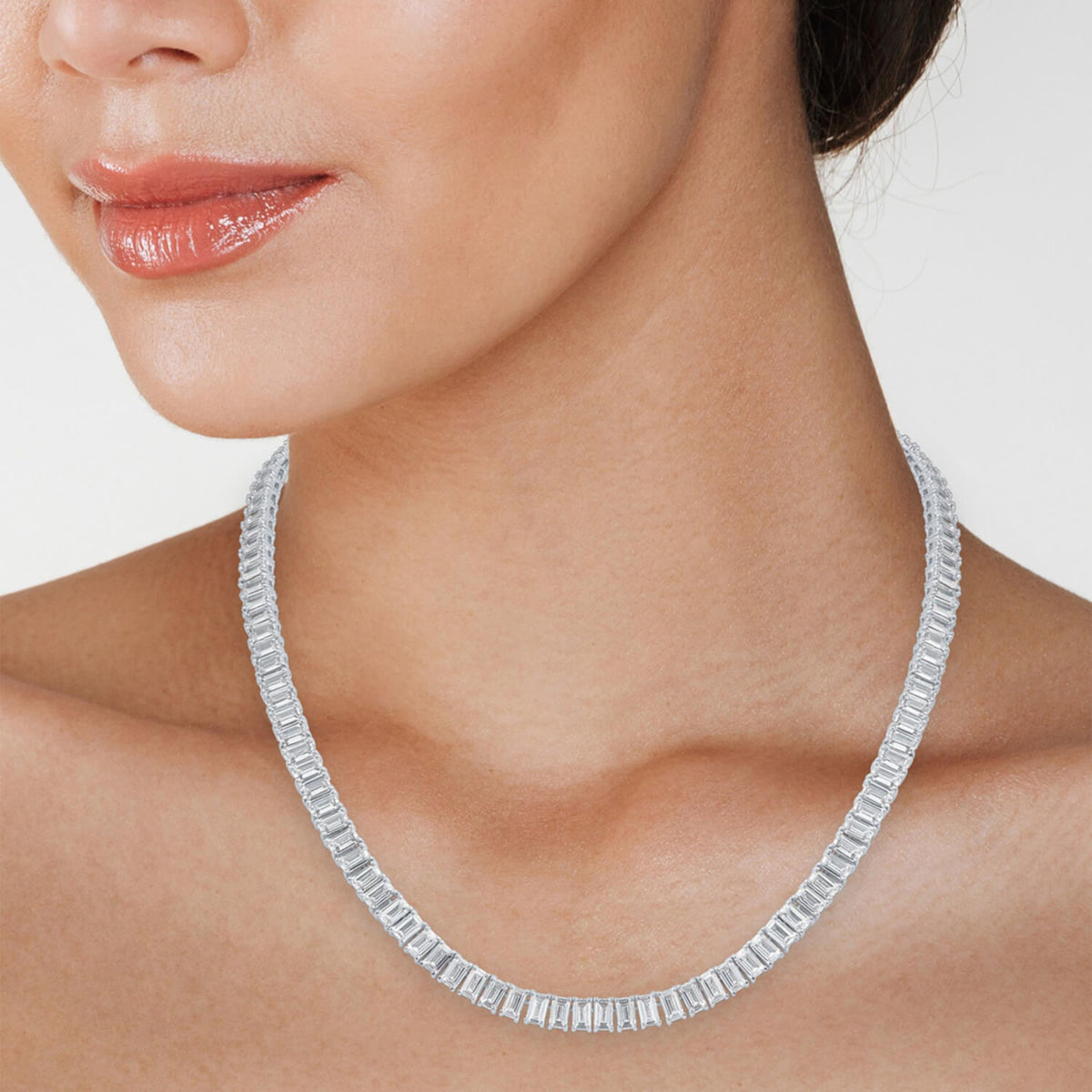 Emerald-Cut Moissanite Tennis Necklace — 30 CTW