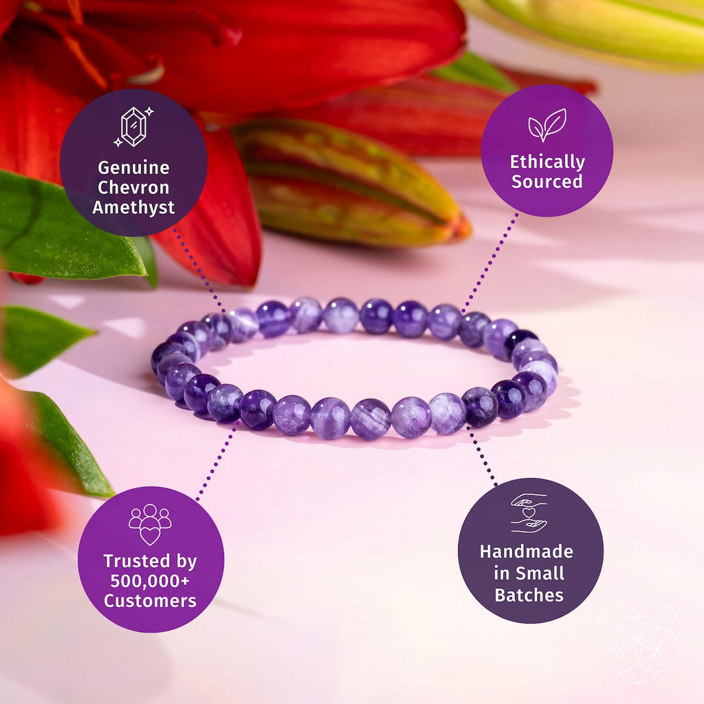 Chevron Amethyst Beaded Bracelet — 6 mm