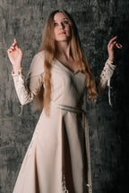Elegant Lace-Up Beige Dress