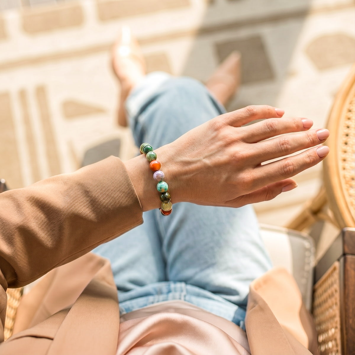 Indian Agate Beaded Bracelet