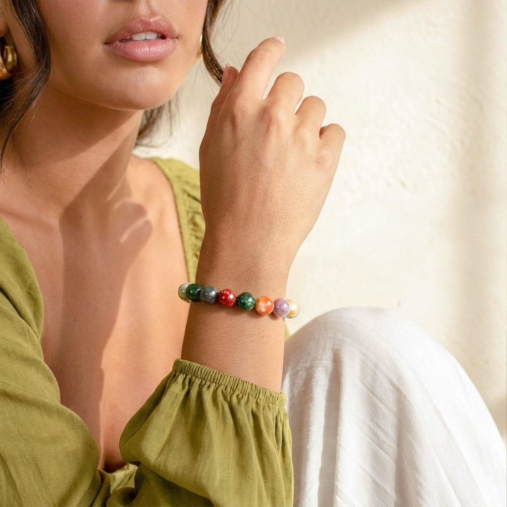 Indian Agate Beaded Bracelet