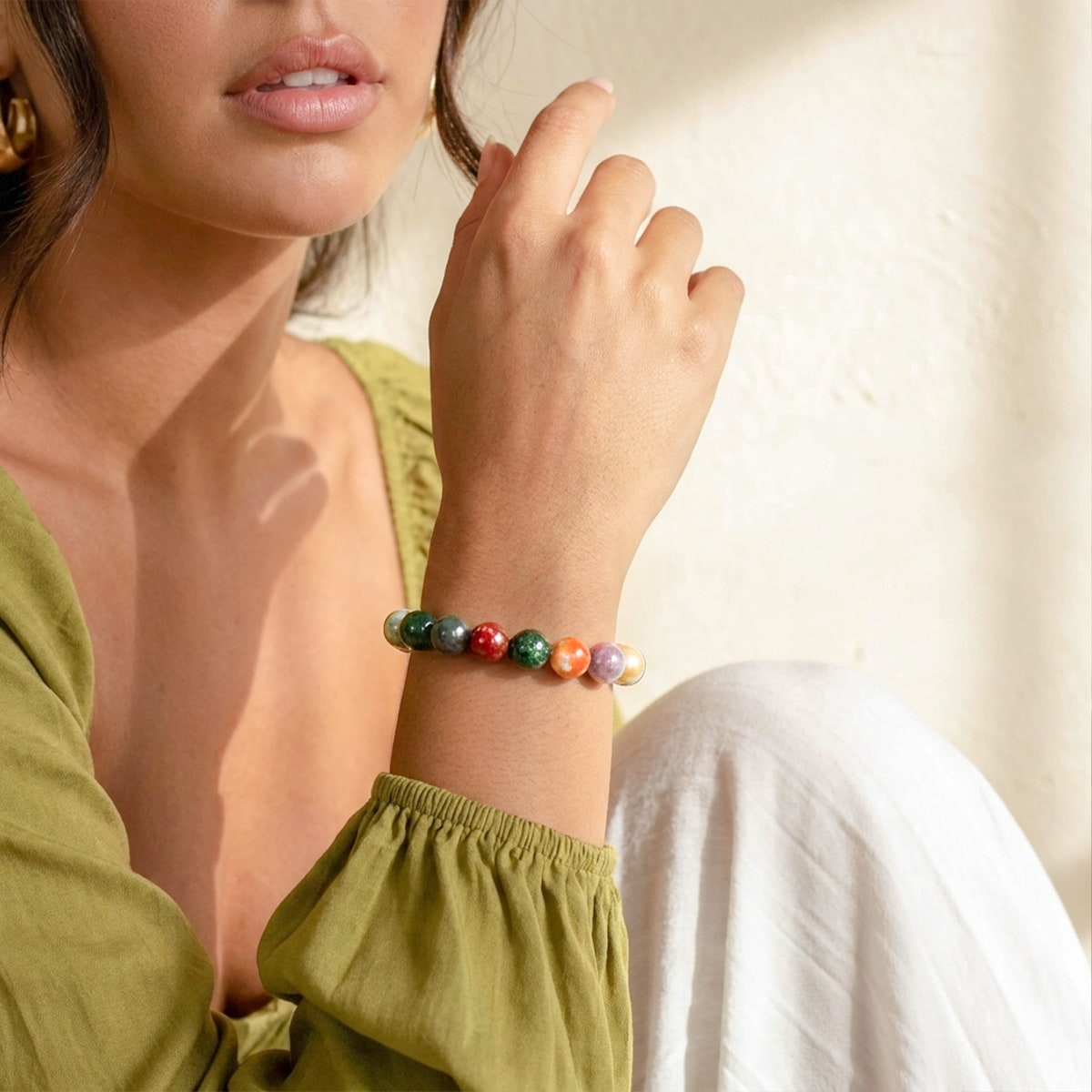 Indian Agate Beaded Bracelet