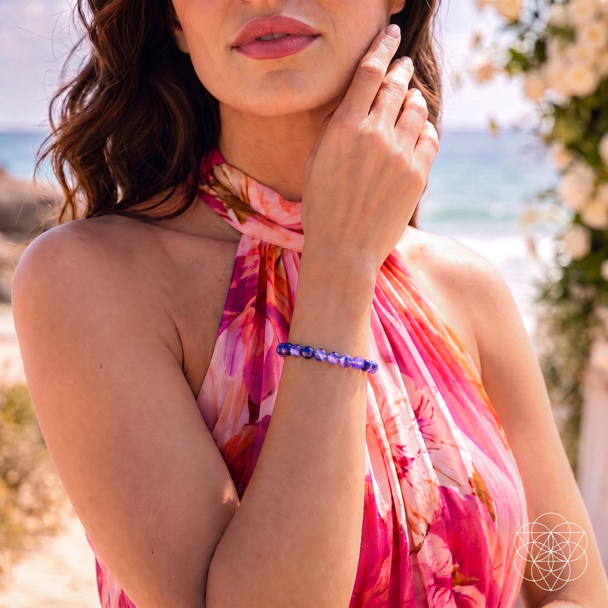 Chevron Amethyst Beaded Bracelet — 6 mm