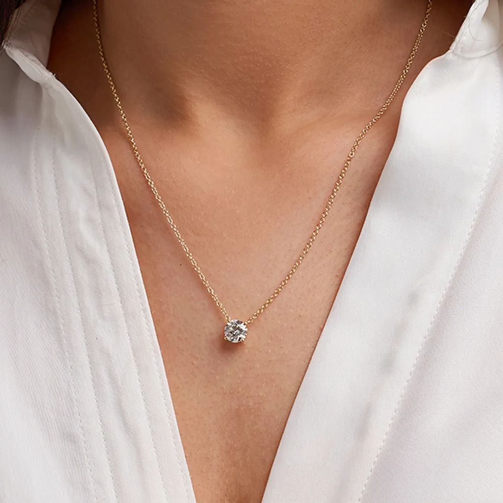 3 CT Lab-Grown Diamond Solitaire Pendant — 14K Gold