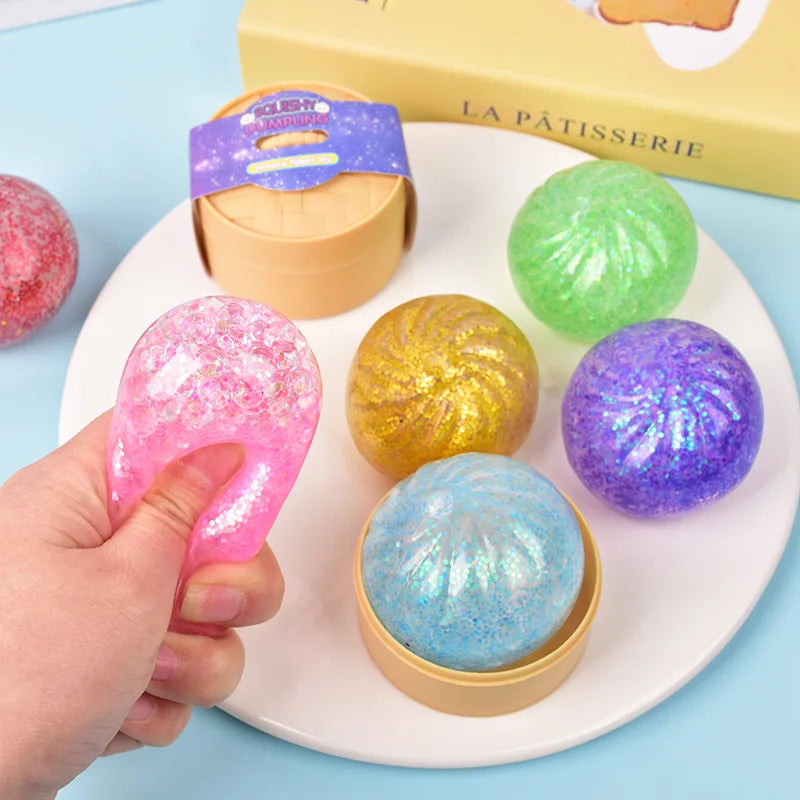 Mini Squishy Dumpling Fidget Toy — Glitter Steamer Bun