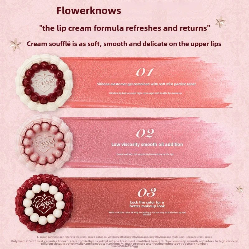 Flowerknows Strawberry Cupid Lipstick Cake Matte Velvet Lipgloss Lip Mud Makeup Korean Flower Know Lip Cream For Girls&Women
