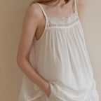 Amie Lace Collar Satin Lightweight Pajama Set / White