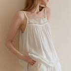 Amie Lace Collar Satin Lightweight Pajama Set / White