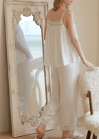 Amie Lace Collar Satin Lightweight Pajama Set / White