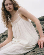 Amie Lace Collar Satin Lightweight Pajama Set / White
