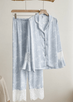 Celeste Silky Luxury Lace Pajama Set / Blue