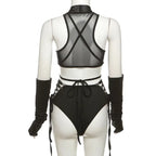 Gothic Techwear Hollow-Out Bodysuit