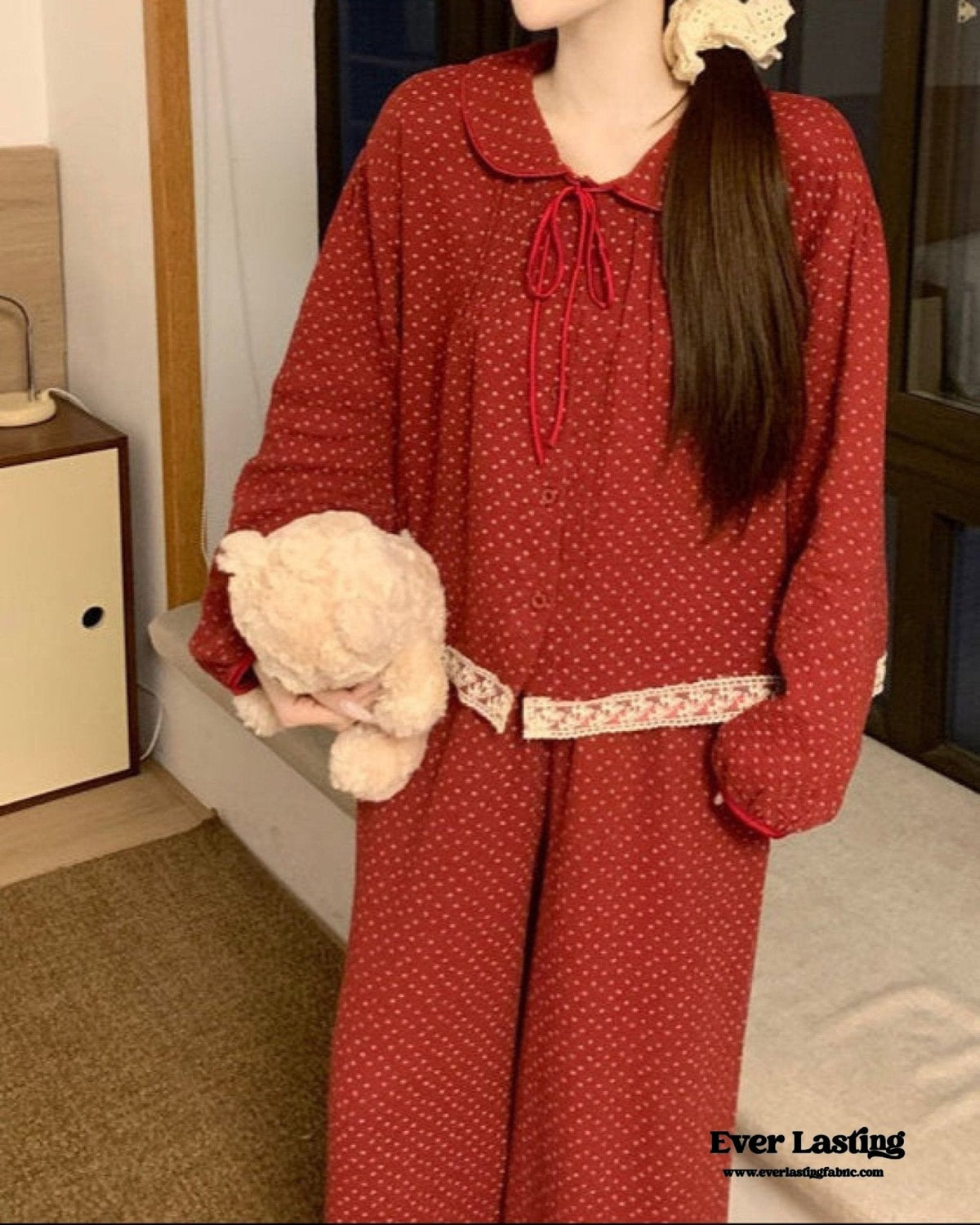 Ivy Red Floral Ruffled Pajama Set / Dress