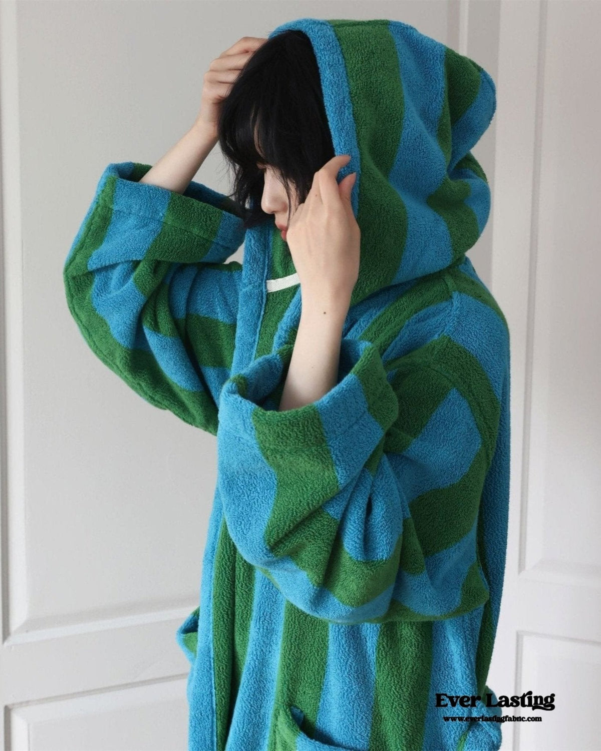 Modern Striped Cotton Bathrobe Set / Pink