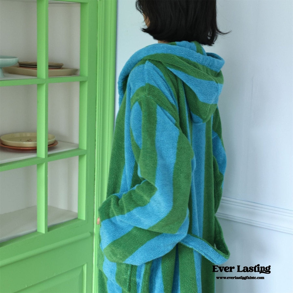 Modern Striped Cotton Bathrobe Set / Pink