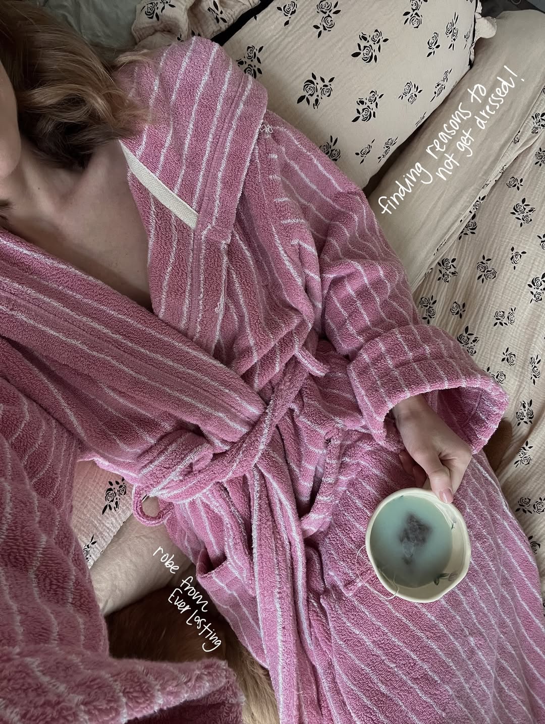Modern Striped Cotton Bathrobe Set / Pink