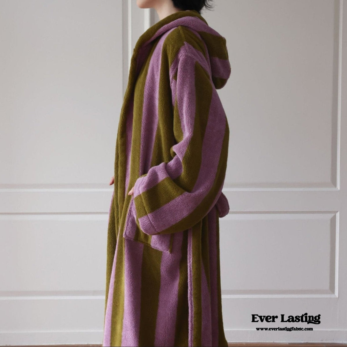 Modern Striped Cotton Bathrobe Set / Purple