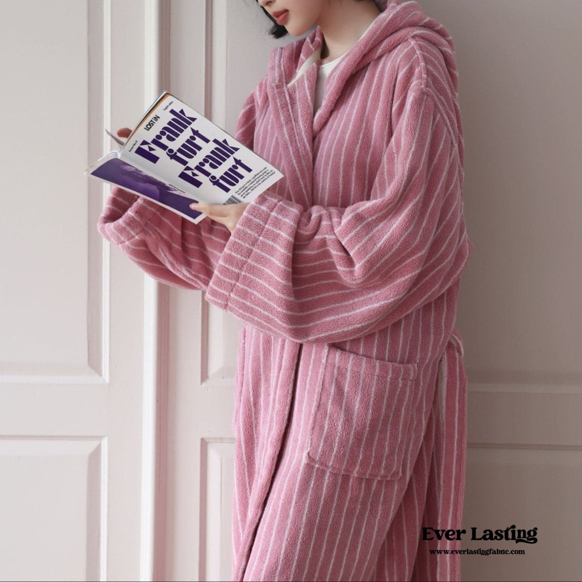 Modern Striped Cotton Bathrobe Set / Purple