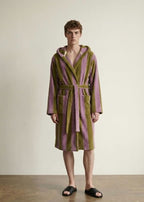 Modern Striped Cotton Bathrobe Set / Purple