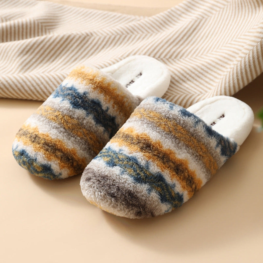 Modern Warm House Slippers / Blue Striped