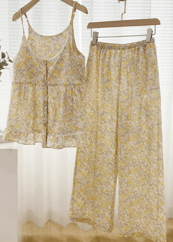 Rosie Cotton Floral Tank Pajama Set / Yellow