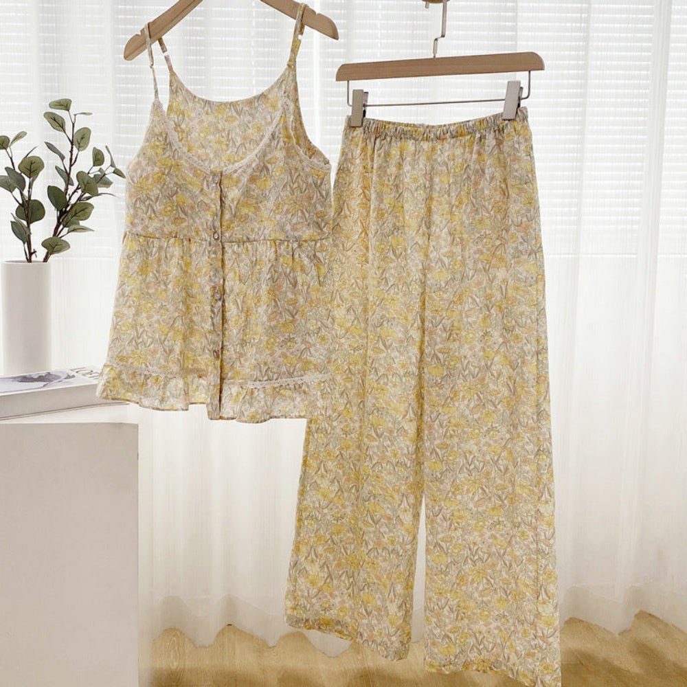 Rosie Cotton Floral Tank Pajama Set / Yellow