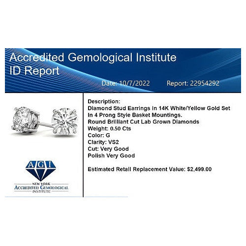 0.50 CTW Lab-Grown Diamond Stud Earrings — 14K Gold